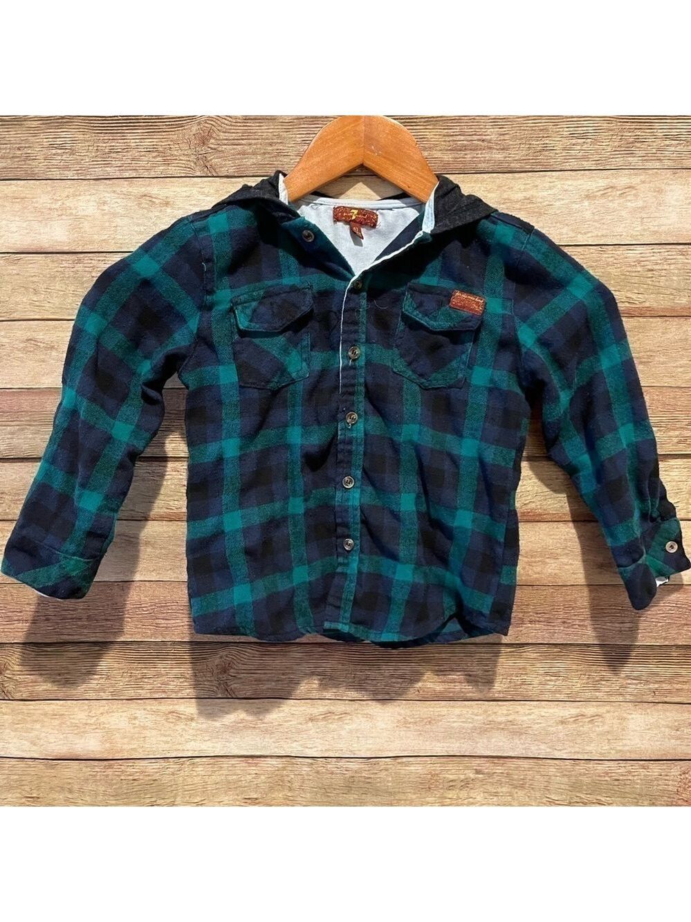 7 For All Mankind Toddler Boys Button Up Long Sleeve Green Plaid  Size: 4t